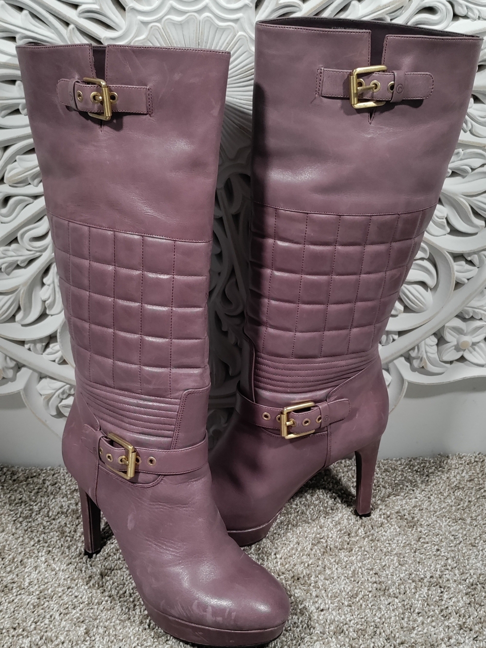 Rockport Janae Quilted Tall Boots K71805 Beet Leather Women’s 8M